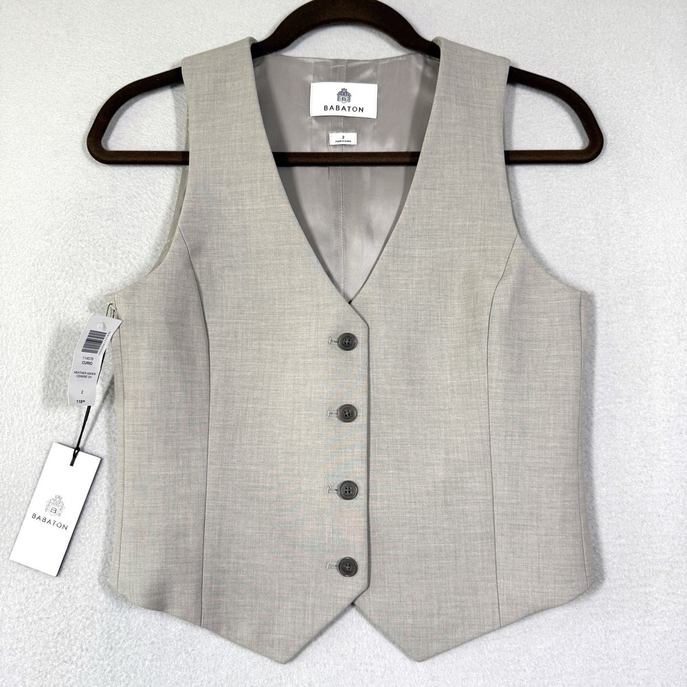 Babaton Vest‎ Womens 2 Deniro in Heather Ashen Suit Vest Top Career Aritzia NWT